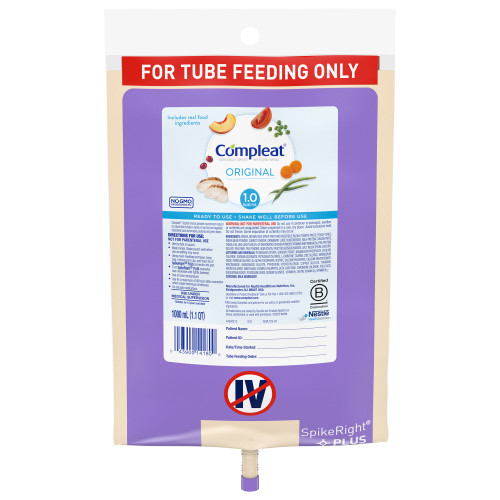 Compleat Original Tube Feeding Formula Unflavored Liquid 1000 mL Ready to Hang Prefilled Container, 10043900141807, Pack of 1