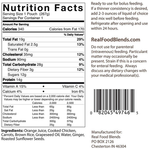 Tube Feeding Formula Real Food Blends® Chicken / Salmon / Quinoa Flavor Liquid 9.4 oz. Pouch 176991 Case of 1 49745 Real Food Blends® 984595_CS