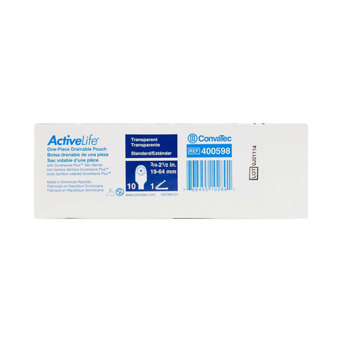 Colostomy Pouch ActiveLife One-Piece System 12 Inch Length 3/4 to 2-1/2 Inch Stoma Drainable 400598 Box/10 400598 CONVA TEC 372845_BX
