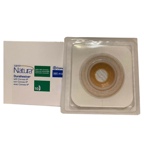 Ostomy Barrier Sur-Fit Natura Precut, Extended Wear Durahesive White Tape 45 mm Flange Sur-Fit Natura System Hydrocolloid 7/8 Inch Opening 4-1/2 x 4-1/2 Inch 413180 Box of 10