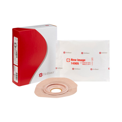 Ostomy Barrier FlexTend Precut, Extended Wear Adhesive Tape 57 mm Flange Red Code System Hydrocolloid 1-1/8 Inch Opening 14905 Box of 5