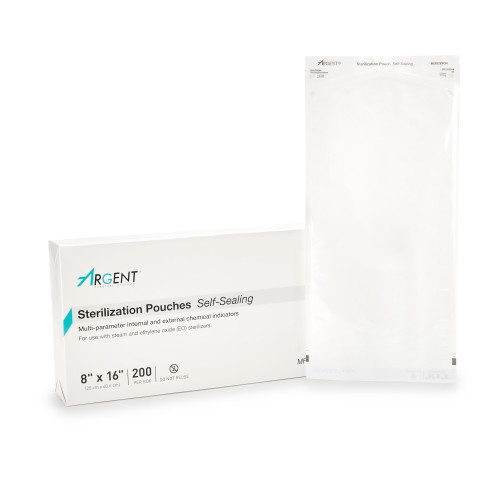 Sterilization Pouch McKesson Argent Sure-Check Ethylene Oxide (EO) Gas / Steam 8 x 16 Inch Transparent / Blue Self Seal Paper / Film 73-SSP387 Box of 1