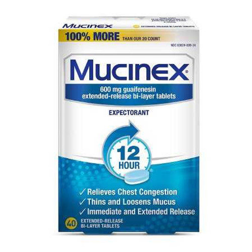 Cough Relief Mucinex 600 mg Strength Tablet 40 per Pack 1286517 Box/40 1286517 US PHARMACEUTICAL DIVISION/MCK 797347_BX Cough Relief Mucinex 600 mg Strength Tablet 40 per Pack 1286517 Box/40 1286517 US PHARMACEUTICAL DIVISION/MCK 797347_BX