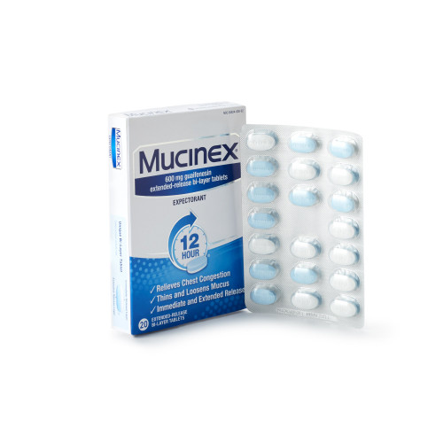 Mucinex Cold and Cough Relief Tablet, Guaifenesin 600 mg Strength, 20 Tablets per Box, Box of 20