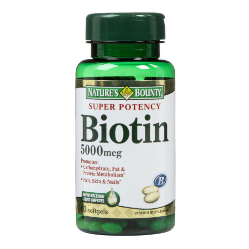 Biotin Supplement Nature's Bounty Vitamin B7 5000 mcg Strength Softgel 60 Bottle of 1