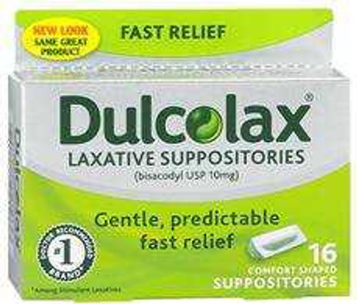 Laxative Dulcolax® Suppository 16 per Box 10 mg Strength Bisacodyl USP 68142102103 Carton of 16 2465953 Dulcolax® 650326_CT