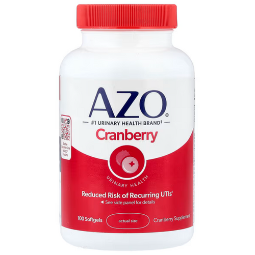 Urinary Tract Health Dietary Supplement AZO Vitamin C (as ascorbic acid) / Cranberry (Vaccinium macrocarpon) Whole Fruit Powder 120 mg - 500 mg Strength Softgel 100 per Bottle 78765110167 Bottle of 1
