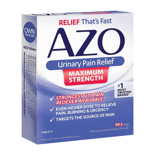 AZO Maximum Strength Urinary Pain Relief 99.5 mg Strength Phenazopyridine HCL Tablet 12 per Box, 78765112253, Box of 1