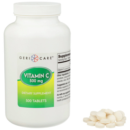Vitamin C Supplement Geri-Care Ascorbic Acid 500 mg Strength Tablet 500 per Bottle 841-50-GCP Bottle of 1