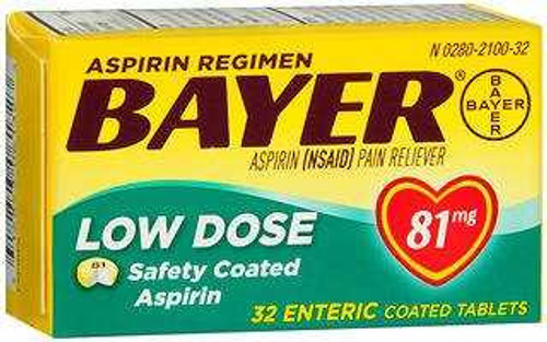 Pain Relief Bayer 81 mg Strength Tablet 32 per Bottle 1691674 BT/1 1691674 US PHARMACEUTICAL DIVISION/MCK 981617_BT