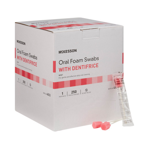 McKesson 5'' Oral Foam Swab with Dentrifice, Paper Shaft, Case of 1000