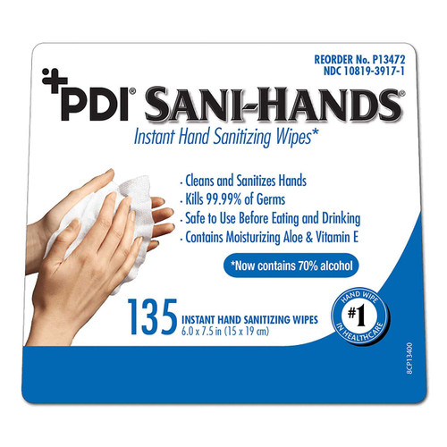 Hand Sanitizing Wipe Sani-Hands® 135 Count Ethyl Alcohol Wipe Canister P13472 Container/1 P13472 Sani-Hands® 642391_CN