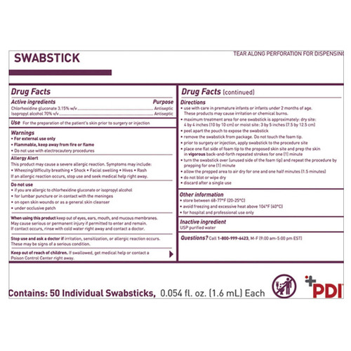 Impregnated Swabstick Prevantics 1 Pack Individual Packet 70% / 3.15% Alcohol Isopropyl / CHG Chlorhexidine Gluconate S40750 Case/500 S40750 PDI/NICE-PAK 532825_CS
