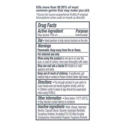 Hand Sanitizer Purell 4.25 oz. Alcohol Ethyl Gel Bottle 9651-24 Case/24 9651-24 GOJO INDUSTRIES INC 281327_CS