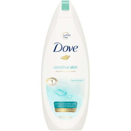 Dove Sensitive Skin Body Wash, Soap-free Formula, Unscented, 12 oz., Pack of 1