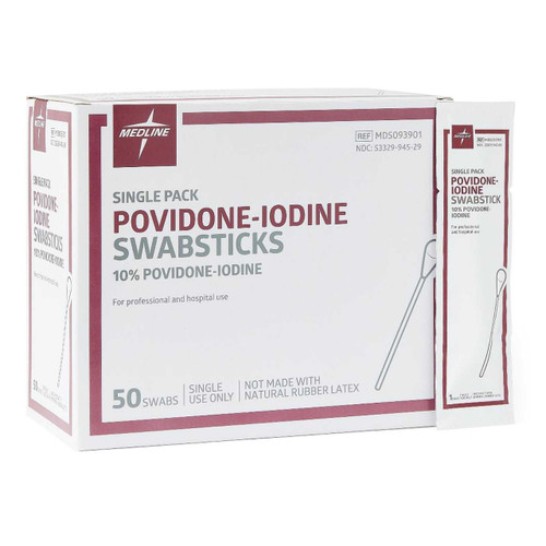 Impregnated Swabstick 3 Pack Individual Packet 10% Povidone-Iodine MDS093901 Box/50 MDS093901 MEDLINE 370602_BX