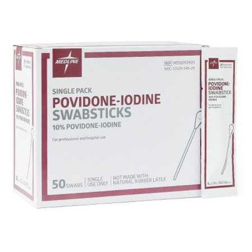 Impregnated Swabstick 3 Pack Individual Packet 10% Povidone-Iodine MDS093901 Box/50 MDS093901 MEDLINE 370602_BX