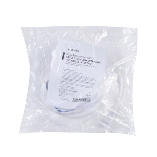 McKesson NonRebreather Oxygen Mask Elongated Style Adult One Size Fits Most Adjustable Head Strap / Nose Clip, 32634, Case of 50