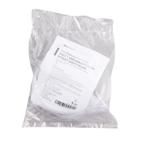 McKesson NonRebreather Oxygen Mask Elongated Style Adult One Size Fits Most Adjustable Head Strap / Nose Clip, 16-108E, Case of 50