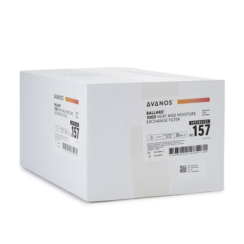 BALLARD* Heat and Moisture Exchanger with Filter 30 mg H?O/L @ VT 1000 mL 1.0 cm H?O @ 30 LPM, 157, Case of 25