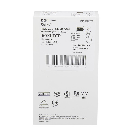 Shiley XLT Cuffed Tracheostomy Tube Disposable IC Size 6.0 Adult, 60XLTCP, Pack of 1
