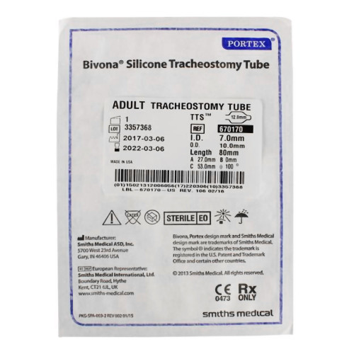 Bivona TTS Cuffed Tracheostomy Tube Disposable IC Size 7.0 Adult, 670170, Pack of 1
