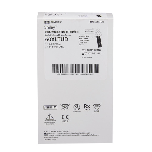 Shiley XLT Uncuffed Tracheostomy Tube Disposable IC Size 6.0 Adult, 60XLTUD, Pack of 1