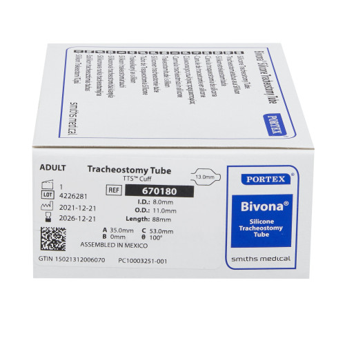 Bivona TTS Cuffed Tracheostomy Tube Disposable IC Size 8.0 Adult, 670180, Pack of 1