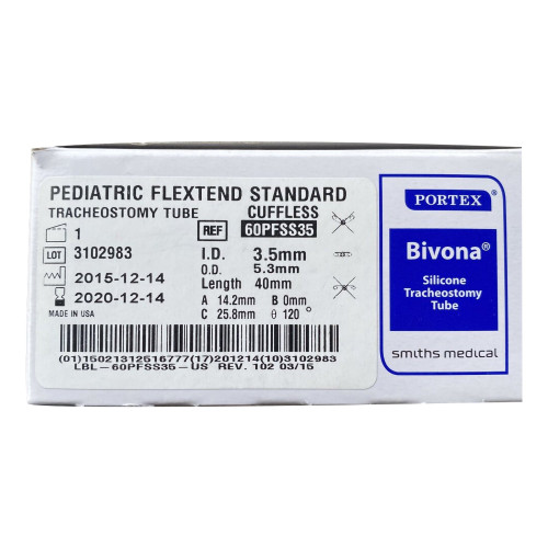 Bivona FlexTend Uncuffed Tracheostomy Tube Size 3.5 Pediatric, 60PFSS35, Pack of 1