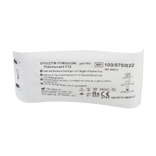 Thermovent T2 Heat and Moisture Exchanger-Trach 25 mg H?O/L @ VT 500 mL 0.6 cm H?O @ 30 LPM, 100/570/022, Case of 50