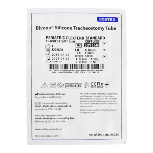 Bivona FlexTend Uncuffed Tracheostomy Tube Size 4.0 Pediatric, 60PFSS40, Pack of 1