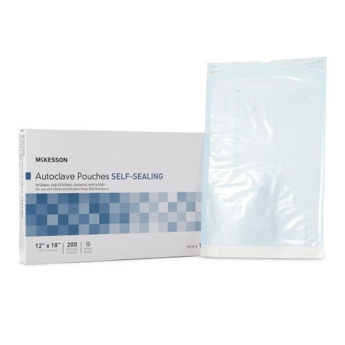 Sterilization Pouch McKesson Ethylene Oxide (EO) Gas / Steam 12 x 18 Inch Transparent Blue / White Self Seal Paper / Film 16-6421 Case of 1000
