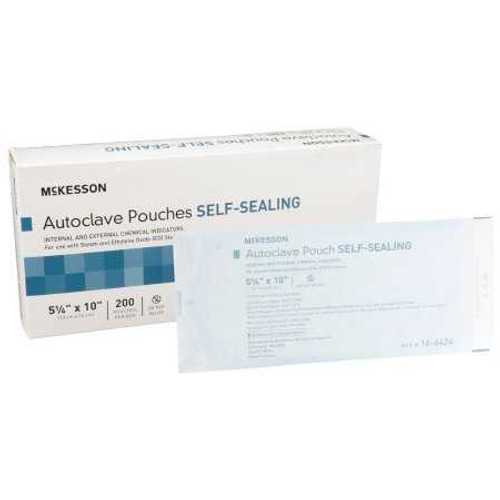 Sterilization Pouch McKesson EO Gas / Steam 5.25 X 10 Inch Transparent Blue / White Self Seal Paper / Film 16-6424 Case/2000 16-6424 MCK BRAND 960944_CS