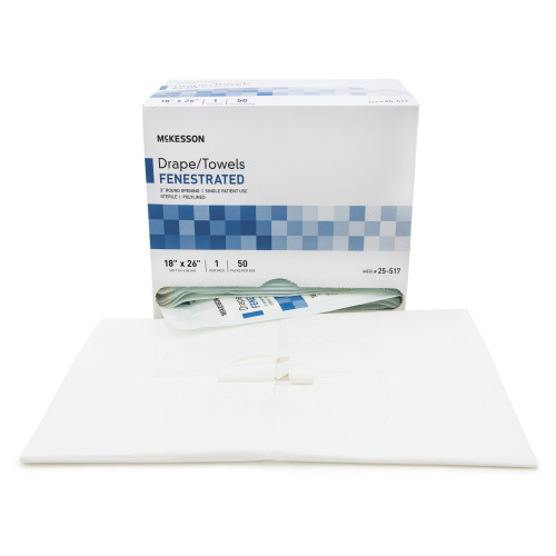 McKesson General Purpose Drape Without Adhesive, Fenestrated, 18 W X 26 L", White, Sterile, Case of 300