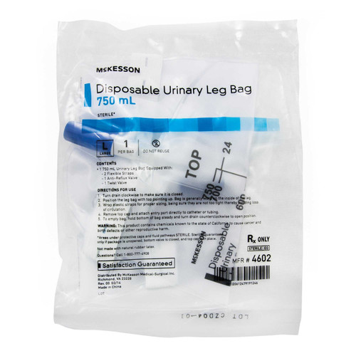 Urinary Leg Bag McKesson Anti-Reflux Valve 750 mL Vinyl 4602 Each/1 4602 MCK BRAND 854583_EA