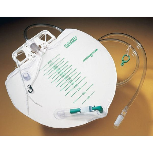 Bard 4L Urinary Drain Bag with Anti-Reflux Valve, Double Hook Hanger and 48'' Tubing, Sterile, Pack of 1