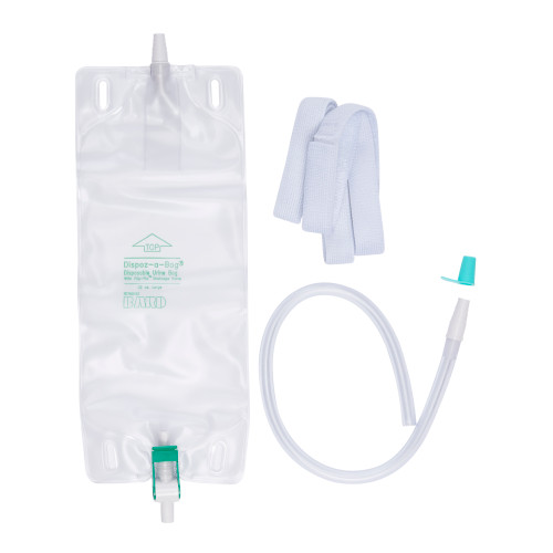Bard Dispoz-a-Bag Urinary Leg Bag with Flip-Flo Valve, 18'' Tubing and Fabric Straps, without Sample Port, 950 mL, Pack of 1