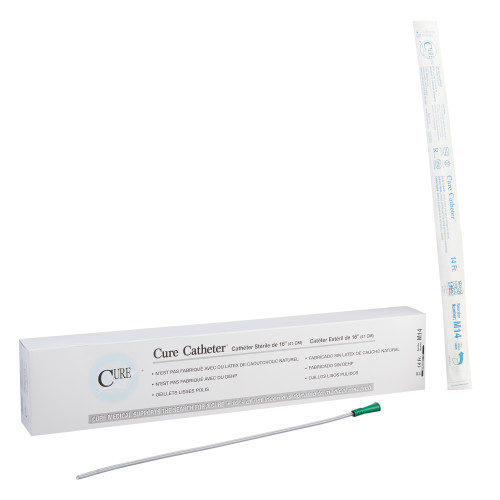 Cure Catheter 16'' Unisex Uncoated Urethral Catheter, 14 Fr., Straight Tip, Sample Pack of 1