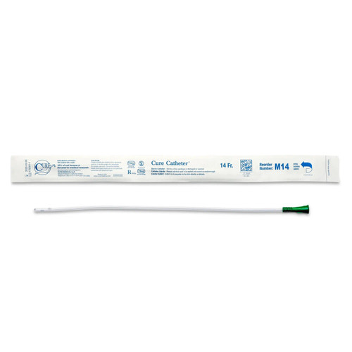 Cure Catheter 16'' Unisex Uncoated Urethral Catheter, 14 Fr., Straight Tip, Box of 30