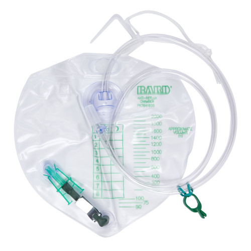 Bard 2L Urinary Drain Bag with Anti-Reflux Valve, Hook Hanger, String Hanger and 48'' Tubing, Sterile, Case of 20