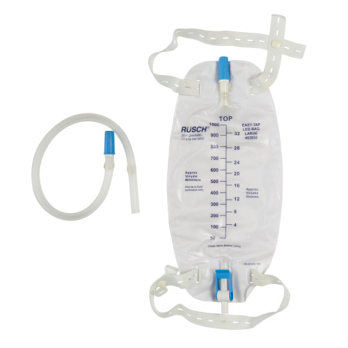 Bard Urinary Leg Bag with Anti-Reflux Valve, 18'' Tubing and Cloth Strap with Buttons, without Sample Port, 950 mL, Pack of 1