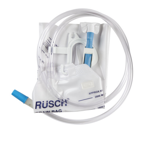 Rusch 2L Urinary Drain Bag with Anti-Reflux Valve, Hook Hanger and 48'' Tubing, Sterile, Pack of 1