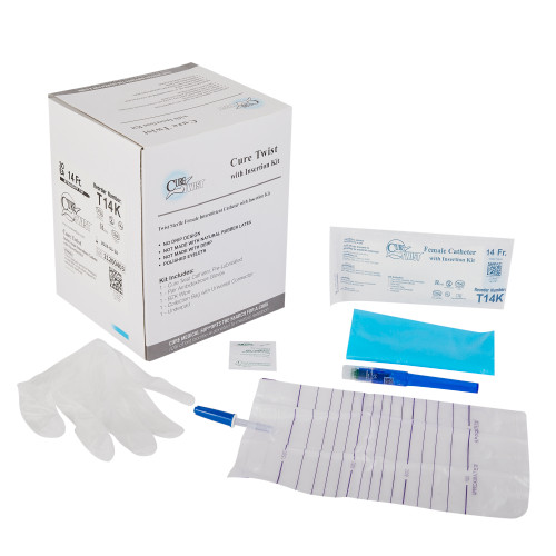 Intermittent Catheter Tray Cure Twist Female, Straight Tip 14 Fr. Without Balloon T14K Pack of 1