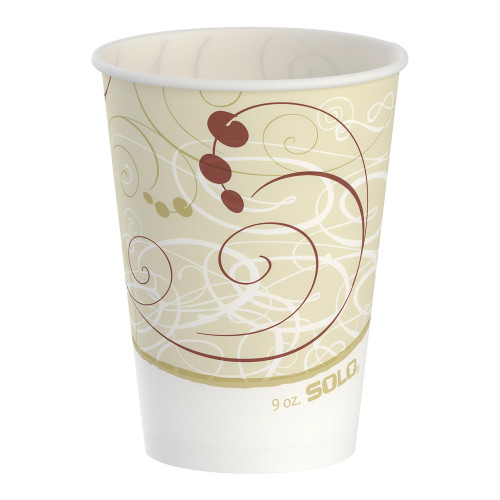 Solo 9 oz. Wax Coated Paper Drinking Cup Symphony Print Disposable, R9N-J8000, Sleeve of 100