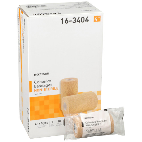 McKesson Cohesive Bandage, 4'' x 5 Yard, 18 per Case, Non Sterile, Latex, Tan, Case of 18