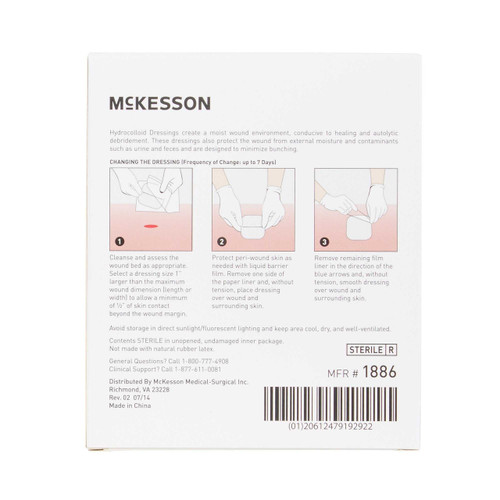 Hydrocolloid Dressing McKesson 2 X 2 Inch Square Sterile 1886 Box/20 1886 MCK BRAND 882991_BX
