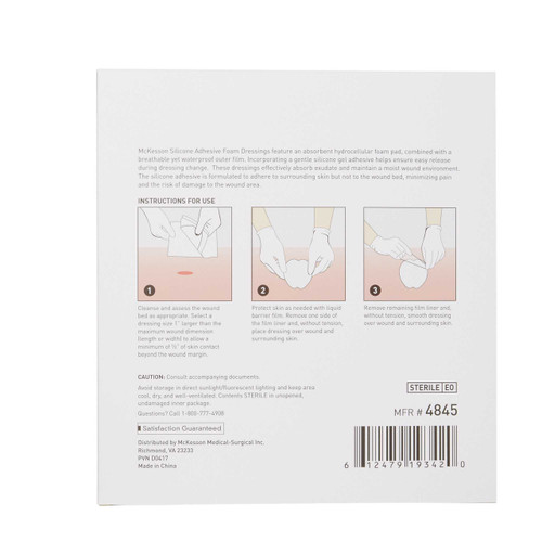 Silicone Foam Dressing McKesson 7 X 7 Inch Sacral Adhesive with Border Sterile 4845 Each/1 4845 MCK BRAND 886434_EA