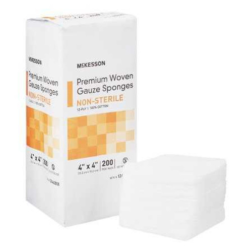 Gauze Sponge McKesson 4 x 4 Inch 200 per Pack NonSterile 12-Ply Square 12442000 Pack of 200 12442000 McKesson 446042_PK