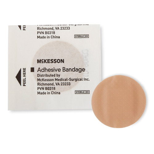 McKesson Adhesive Spot Bandage Plastic Tan 1 Inch Diameter Sterile, 16-4822, Box of 100
