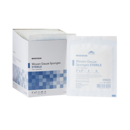 McKesson Gauze Sponge 3 X 3 Inch 12-Ply Sterile 2 per Pack, 16-4232, Box of 40